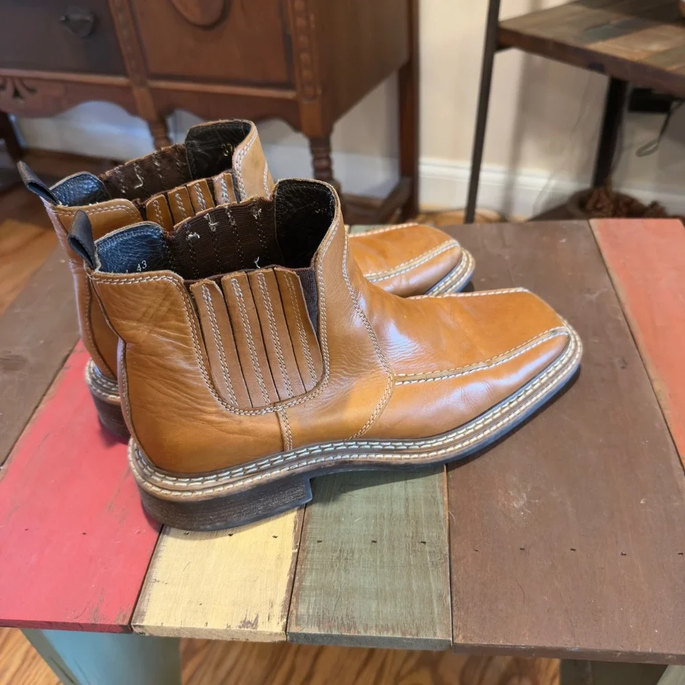 Franco‎ Fortini Mens Trevor Tan Leather Square Toe Chelsea Boots Size 10M 376609